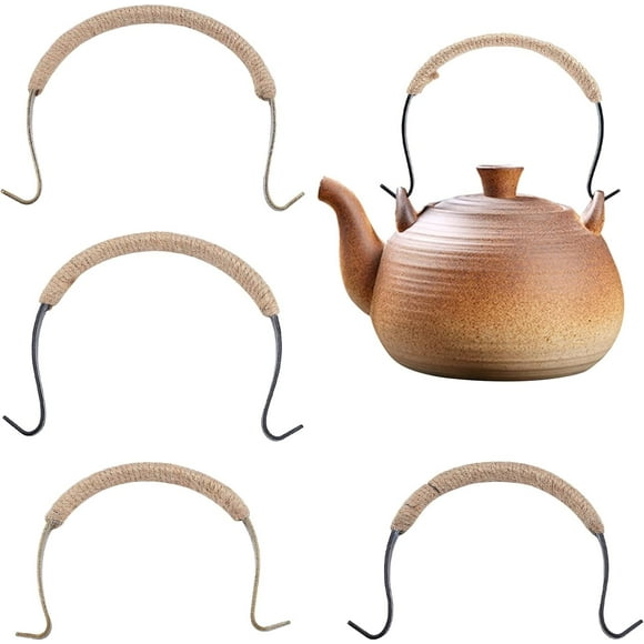 4pcs Teapot Handle Replacement Teapot Handle with Hemp Rope Kettle Handle Accessories Iron Handmade Handle for Ceramic Pot Pottery Tea Pots Japanese Wired Teapot 5.5inch