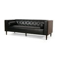 thumbnail image 4 of Black PU 3-Seater Sofa: Contemporary Design, Tufted Diamond Stitch, Rolled Accent Pillows, Wood-Like Accents, 90" W x 32.25" D x 31" H for Living Room &amp; Den, 4 of 11