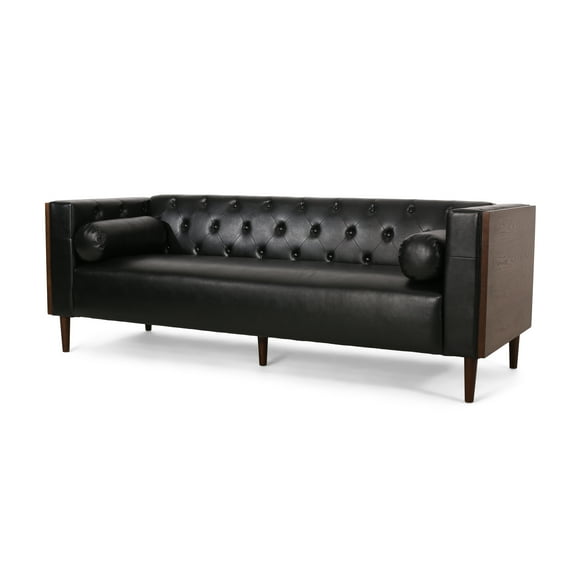 River Street Designs Hennessey Faux Leather Sofa, Midnight Black, Espresso