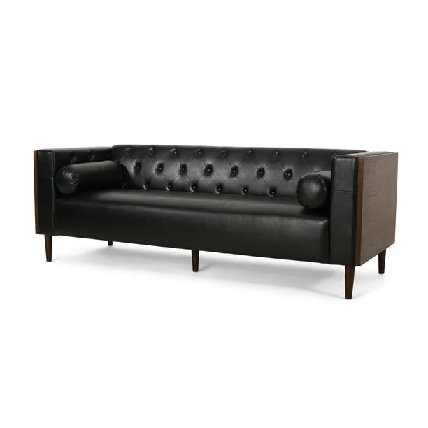 Neilan Contemporary Tufted Deep Seated Sofa With Accent Pillows Midnight Black And Espresso Com Neilan Contemporary Tufted Deep Seated, Deep Seated Sofas