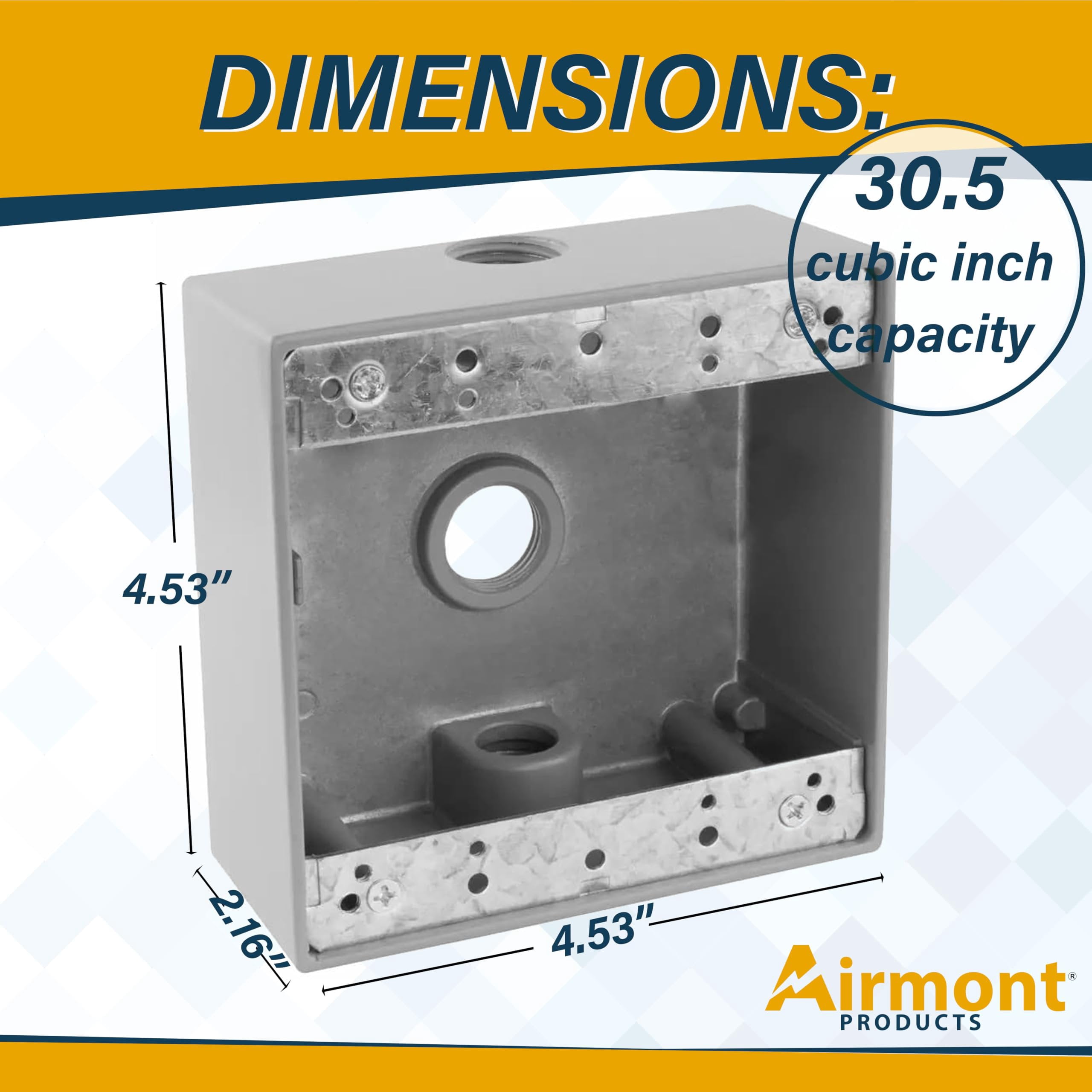 Airmont Weatherproof 2-Gang Outdoor Electrical Box  Solid Die-Cast Aluminum, 3 -In Knockouts, Precision-Machined for Dual Outlets or Switches on Patios, Decks, Garages & Wet-Location Installs