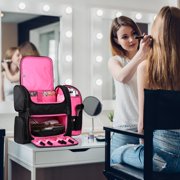 Byootique Soft Sided Makeup Backpack Portable Travel Barber Cosmetic Storage Organizer Travel with Heat Isolation Side Pocket Removable Pouch for Makeup Artist Hairstylist, Pink