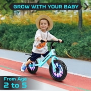 WLRETMCI Kid Balance Bike, 12'' Toddlers Training Bicycle for 2-5 Years Old Boys Girls, Lightweight with Lighting up Wheels, Bule