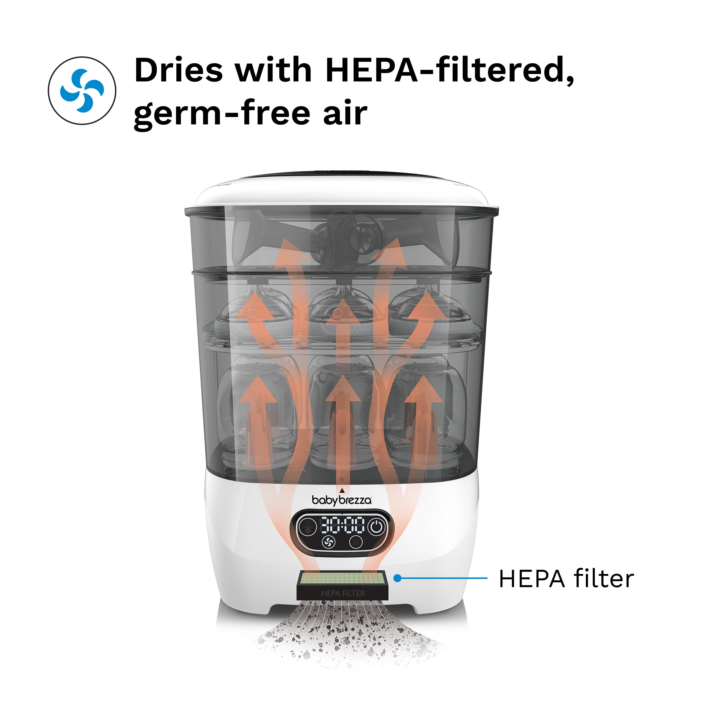 Baby Brezza Bottle Sterilizer and Dryer Advanced – 33% Faster - Largest Capacity Steam Sanitizer - Universal Sterilization Machine for All Bottles + Pump Parts - HEPA Air Filter