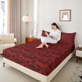 thumbnail image 3 of jejeloiu Bold Damask King Sheets,Gothic Floral Bedding For Adults,Red Black,4pcs,1 Flat Sheet, 1 Fitted Sheet and 2 Pillowcases, 3 of 6