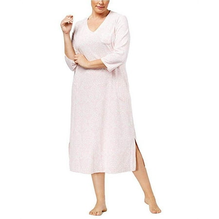 Miss Elaine-Brushed Waffle-Knit Nightgown-Plus-1X-Pink