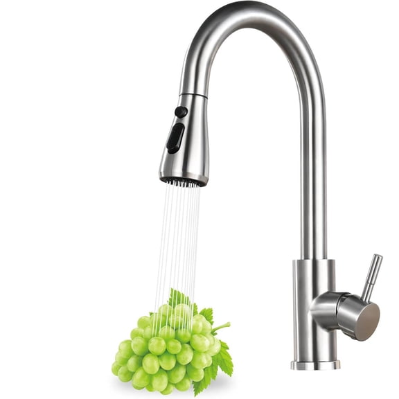 Kitchen Faucet with Pull Down Sprayer, High Arc Brushed Nickel Single Handle Kitchen Sink Faucet, Stainless Steel, 3 Mode(Stream/Spray/Pause), 360° Swivel
