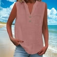 thumbnail image 2 of bnaln Summer Tank Tops for Women Trendy Vest Sleeveless Cotton Linen Shirts Lightweight Casual Button V Neck Blouse Loose Fit Camisole Tops Fashion Tees Basic Cami Shirts with Pocket, 2 of 9