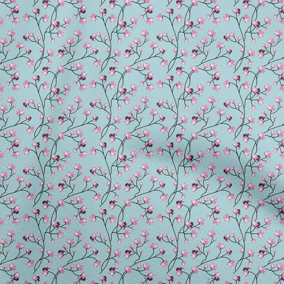 oneOone Polyester Spandex Light Blue Fabric Floral Diy Clothing Quilting Fabric Print Fabric By Yard 56 Inch Wide