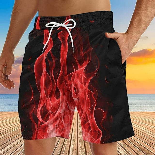 Mens Shorts, Mens Casual Independence Day Printed Drawstring Trouser Beach Shorts Pants with Pocket