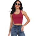 thumbnail image 6 of Cadmus 5 Pack Crop Tank Top for Women Ribbed Dry Fit Gym Shirts Racerback Yoga Tank Top Undershirts, Beige - Brown / Light Blue / Bright Red / Coffee Color / Black,#02,X-Large, 6 of 9