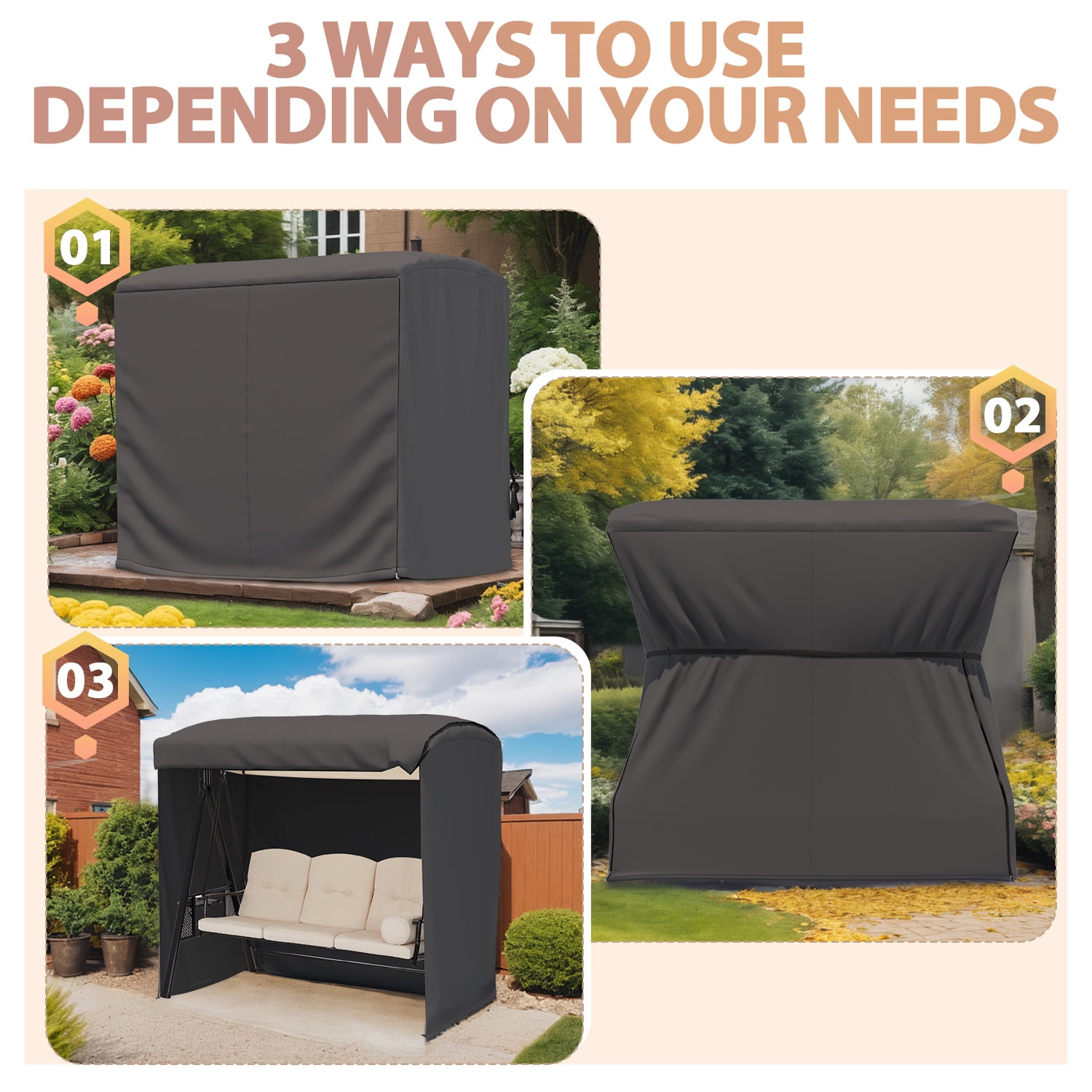 YODOLLA Outdoor Swing Cover 3 Seater Waterproof Swing Cover Outdoor Furniture Covers Patio Porch Swing Covers, Black
