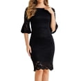 thumbnail image 2 of INSPIRE CHIC Lace Sheath Dress for Women's Boat Neck Bell Sleeve Vintage Cocktail Dress XS Black, 2 of 6