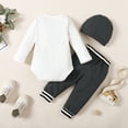 thumbnail image 4 of Kucnuzki 3 Months Newborn Baby Boy Winter Outfits Pants Sets 6 Months Long Sleeve Little Man Letter Romper Elastic Pants Hat 3PCS Set White, 4 of 9