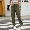 thumbnail image 2 of Pantalones casuales de mujer Pantalones elásticos de cintura media con cordón y puños ceñidos con 4 bolsillos OD Green L, 2 of 6