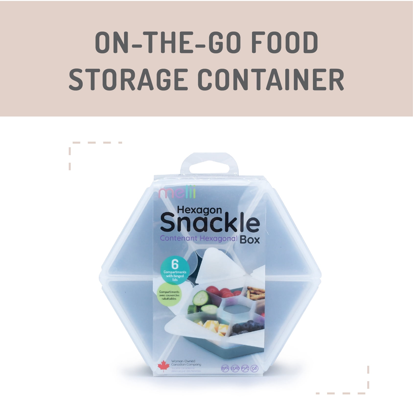 Melii Hexagon Snackle Box, 6 Compartment Snack Container, Slate Blue
