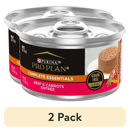 (2 pack) Purina Pro Plan Complete Essentials, Grian Free Beef, Wet Cat Food,3 oz Cans, 24 Pack