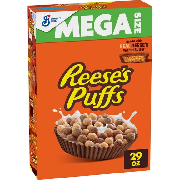 REESE'S PUFFS Breakfast Cereal, Chocolatey Peanut Butter Cereal, Mega Size, 29 oz