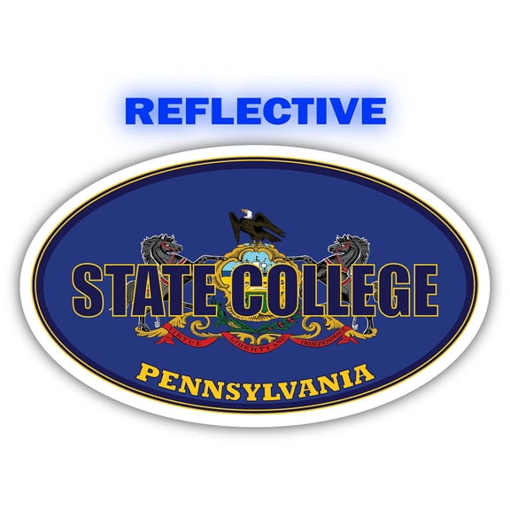 State College City Pennsylvania State Flag | PA Flag Centre County Oval State Colors Reflective Sticker Car Decal 3x5 inches