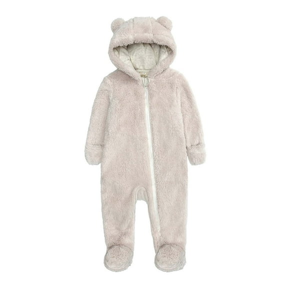 Hicidod Newborn onesie Gender Neutral Fleece Zipper Warm Baby Footies Romper Solid Color Toddler Fall Winter Jumpsuit Pajamas