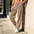 thumbnail image 5 of Women's High Waist Velvet Jogger Sweatpants, Ghalytn Drawstring Elastic Waist Soft Velour Casual Pants with Side Pockets, 5 of 7