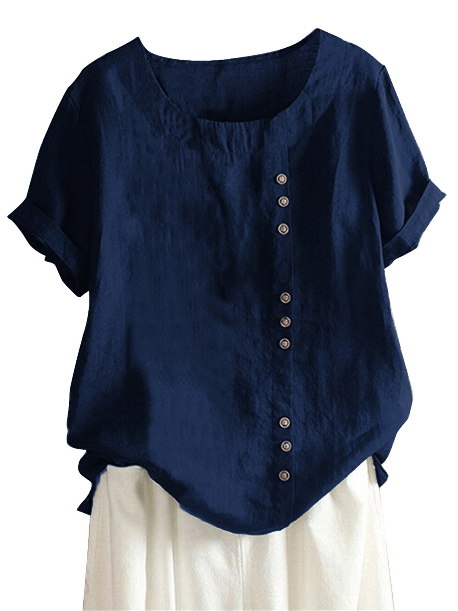 Aunavey Women's Cotton Linen T-Shirts Short Sleeve Tunic Tops Casual ...