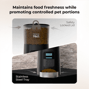 Penthouse Paws Automatic Cat Feeder with LCD, Twist-Lock Storage, Anti-Jam, Voice Meal Call, Battery Backup, Stainless Steel Bowl, Up to 15 Daily Meals, Single Tray 6L for Cat & Dog, Black/ Stainless