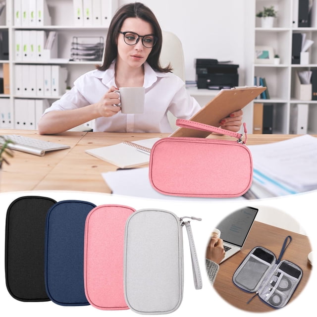 Bolsa organizadora de accesorios electrónicos | Cable de datos y estuche de almacenamiento de auriculares | 2 compartimentos | Tejido resistente al agua | Tamaño grande: 8.7x5.1x1.6 pulgadas | Bolsa