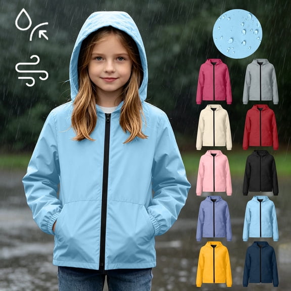 Big Kids Teen Hooded Zip Jacket Waterproof Windproof Long Sleeve Pocketed Outdoor Coat Fall Outerwear Ages 5-16 Yellow 15 Years