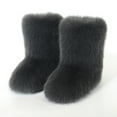 thumbnail image 2 of Women's Men's Mid Calf Fuzzy Boots Fluffy Round Toe Snow Booties Comfortable Plush Warm Outdoor Indoor Flat Shoes Gray Size 8, 2 of 3