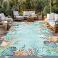 thumbnail image 2 of Blue Coastal Outdoor Rug for Patio/Deck/Porch, Non-Slip Large Area Rug 5 x 8 Ft, Summer Nautical Beach Coral Starfish Indoor Outdoor Rugs Washable Area Rugs, Reversible Camping Rug Carpet Runner, 2 of 8