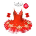 thumbnail image 2 of YONGHS Girls Sequins Ballet Dance Tutu Dress Skirted Leotard Swan Ballerina Performance Costume Red 10, 2 of 7