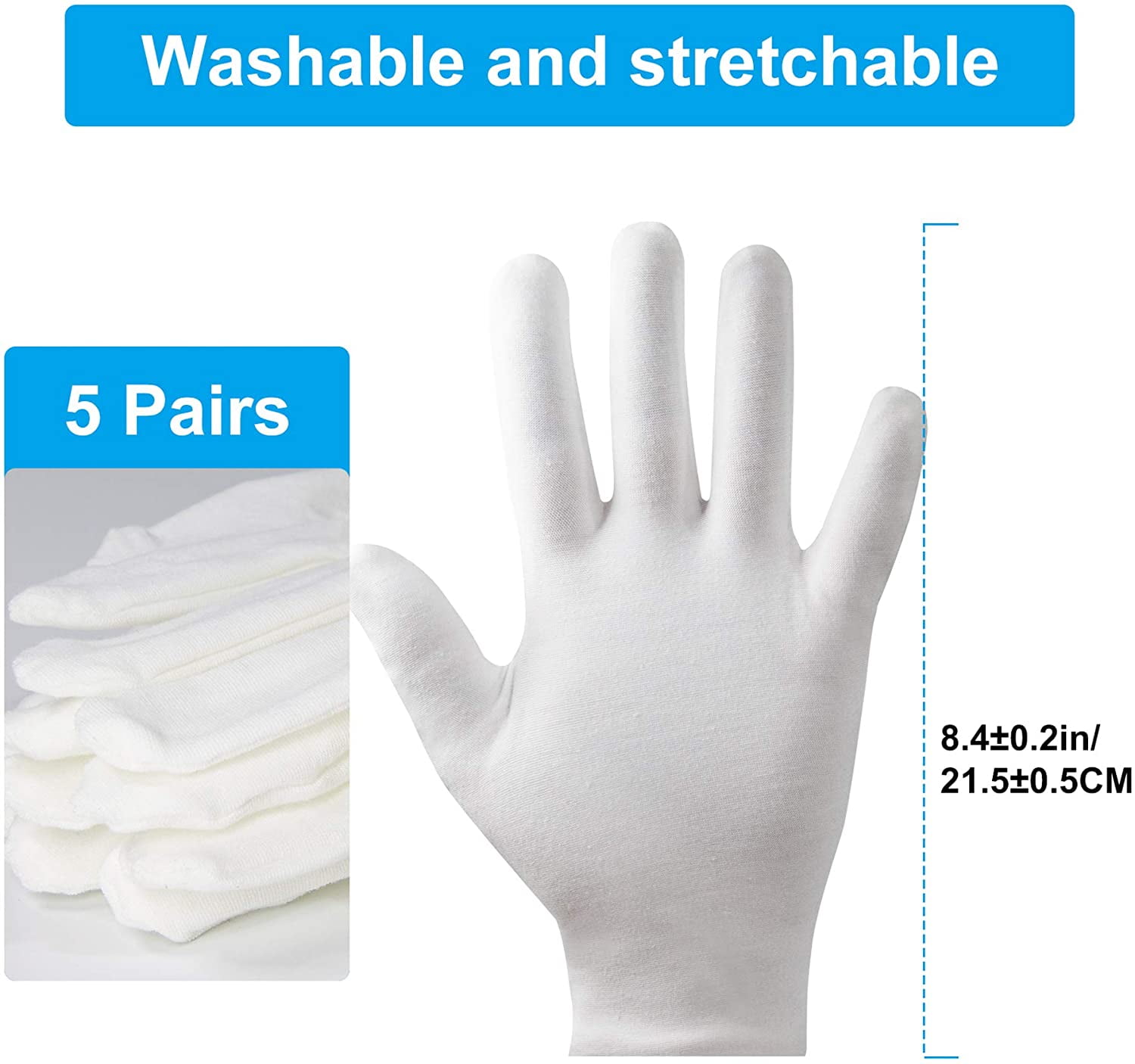 Cotton Gloves for Dry Hands Eczema, 10 Pairs White Fit Most Cloth