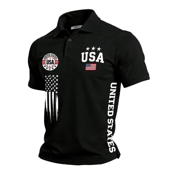 CONROSES 4Th Of July Men's Short Sleeve Polo Shirts Patriotic Usa Flag Graphic Collared Independence Day Polo Shirt for Men Casual Golf Shirts