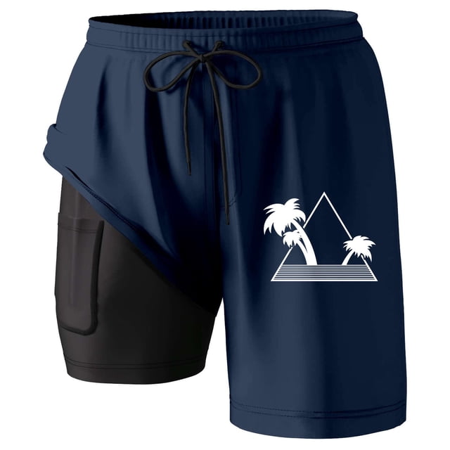 Board Shorts Men Bathing Suit With Compresssion Liner Inseam Board Shorts With Pockets Short De Plage Homme Navy XL