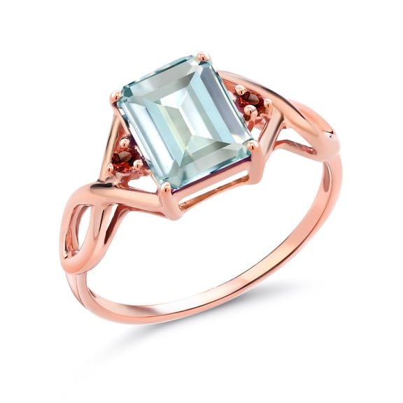 Gem Stone King 2.34 Ct Sky Blue Simulated Aquamarine Red Garnet 18K Rose Gold Plated Silver Ring (Size 7)