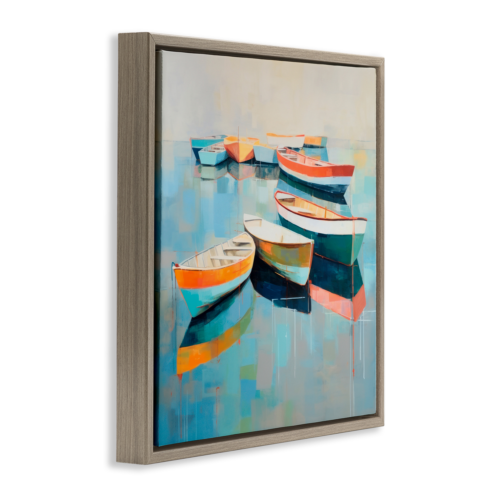 Stupell Industries Boats on Shoreline Transportation Painting Brown Floater Framed Canvas Art Print Wall Art, 18 x 18