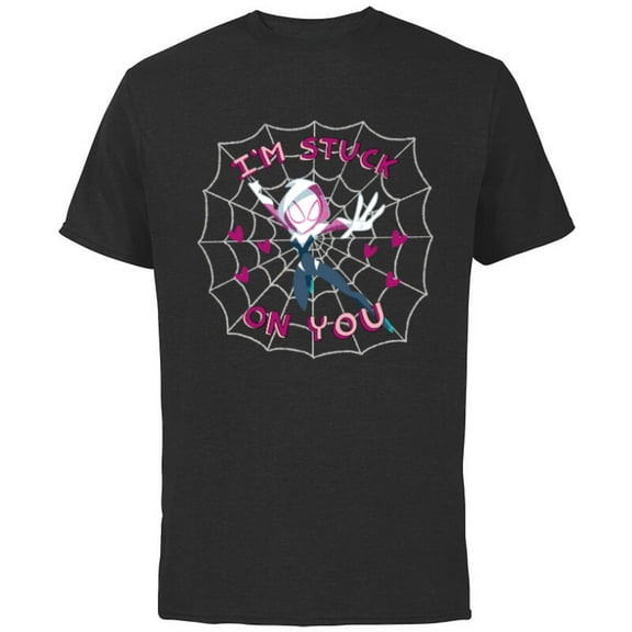 Marvel Spider-Gwen Valentine’s Day Love I’m Stuck On You - Short Sleeve Cotton T-Shirt for Adults - Customized-Black