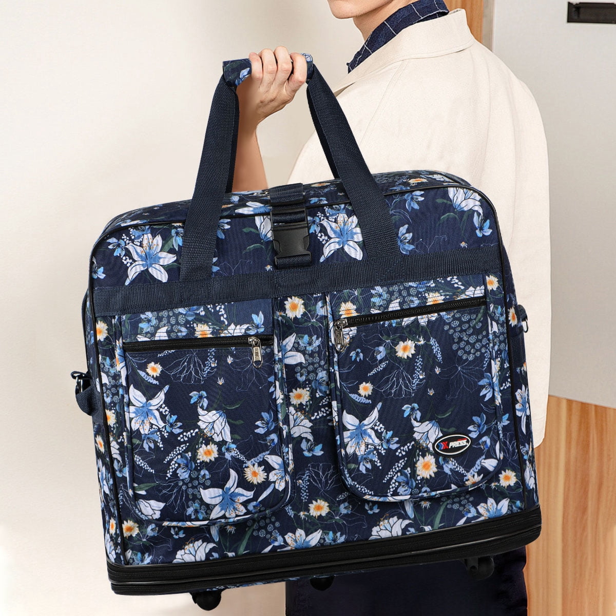 30in Expandable Foldable Suitcase 3Layer Foldable Rolling Luggage Large Wheeled Travel Bag for Home Storage Moving All Trip,EX30 Blue Lilies