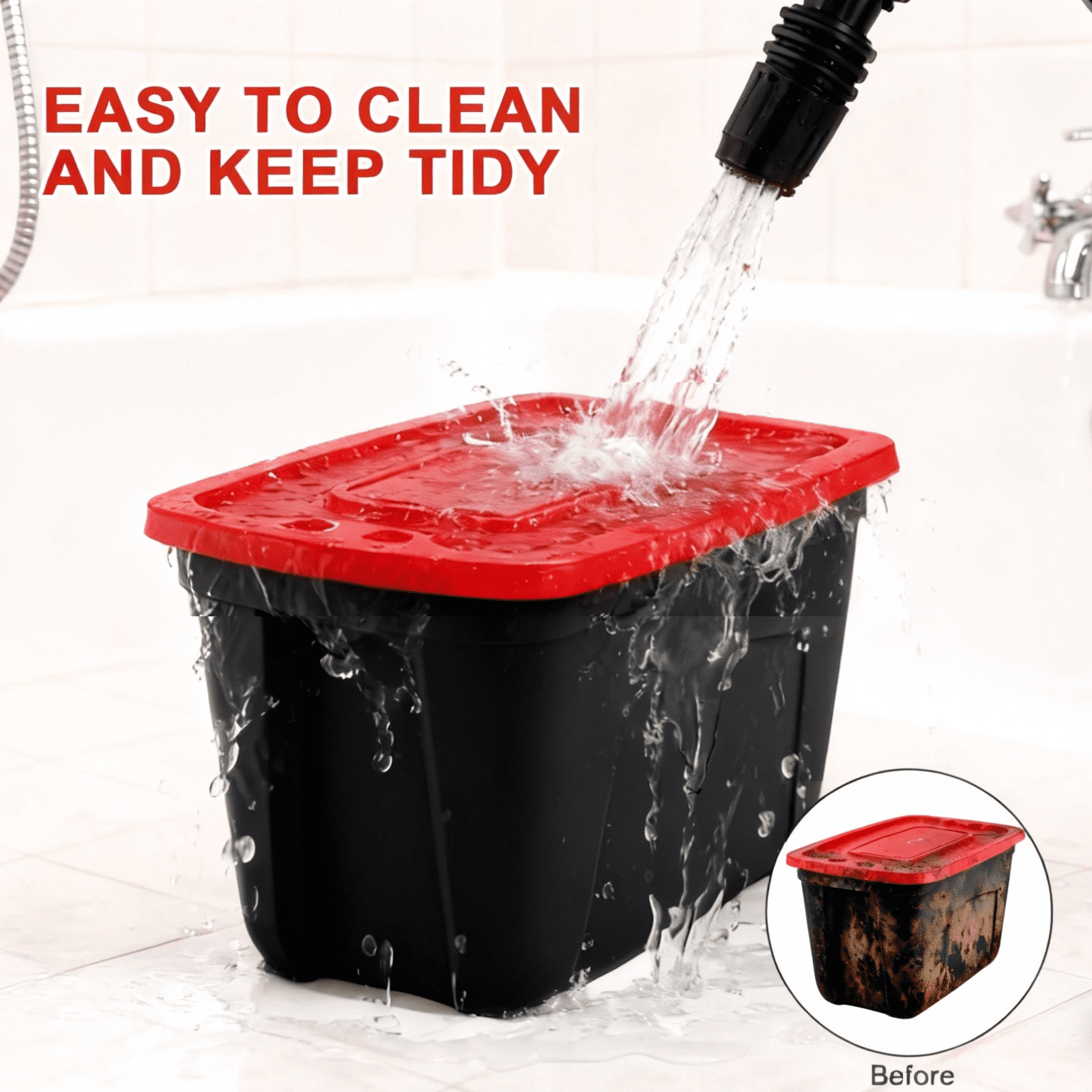 SimplyKleen 18-Gallon 4 pack Stacking Plastic Storage Containers with Lids, Black Body/Red Lid