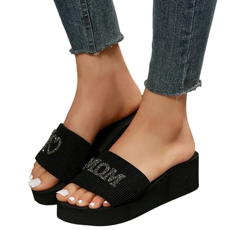 

Youmylove Women Slide Slippers Fashion Summer Cloth Open Toe Slope Heel Thick Sole Beach Sandal Slippers Leisure Ladies Cozy Daily Walking