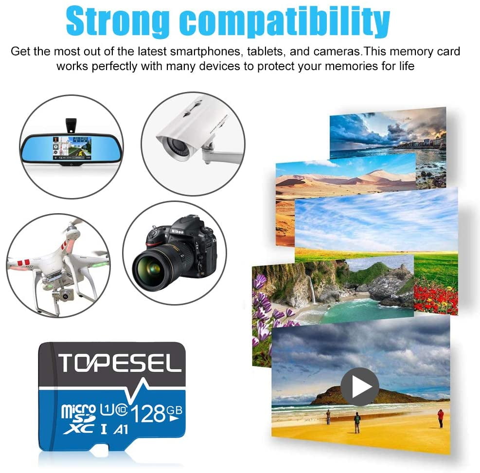 Topesel 128GB Micro SDXC Flash Memory Card with Adapter