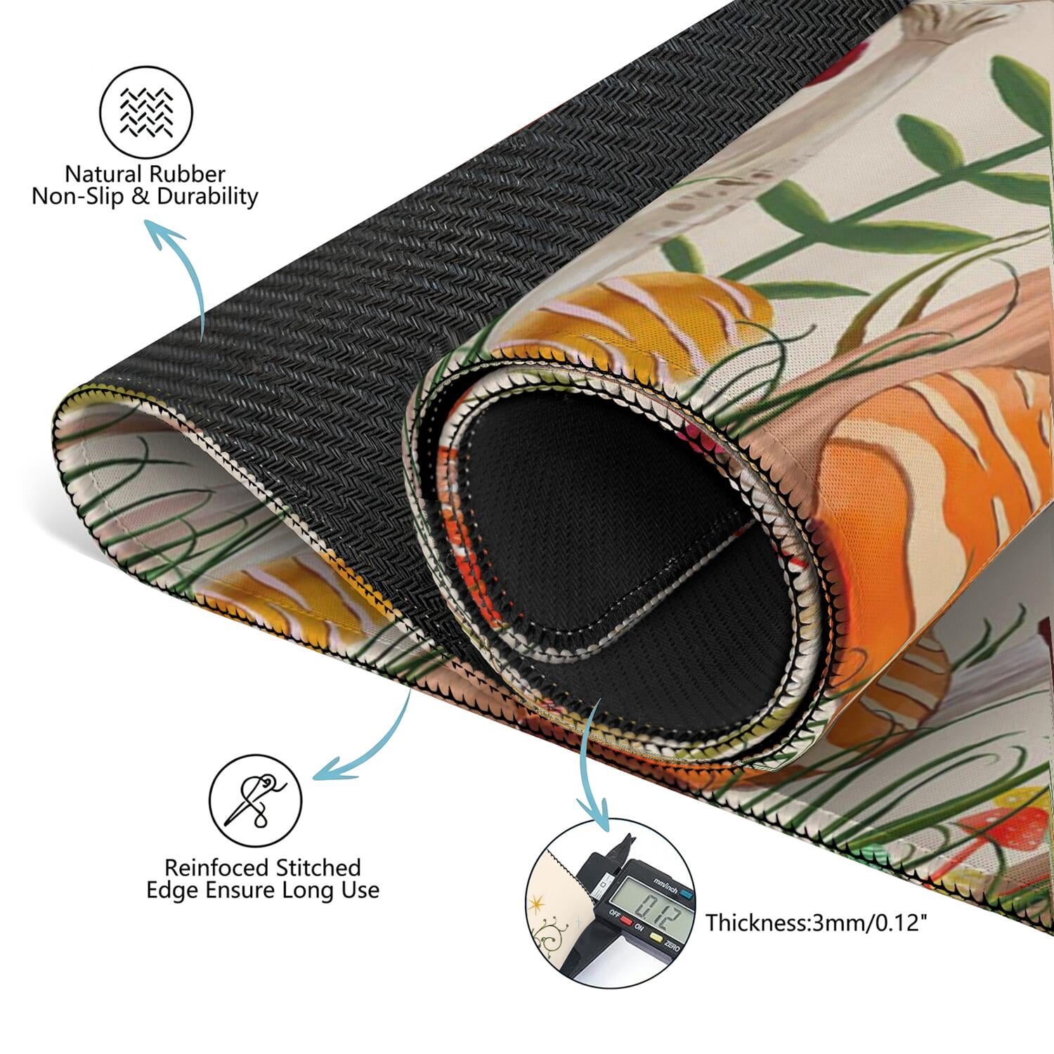 31.5 Inch Botanical Style Mahjong Mat Made of Rubber with Anti-Slip Non-Skid Backing and Noise Reduction Technology for Multi-Purpose Game Table Use