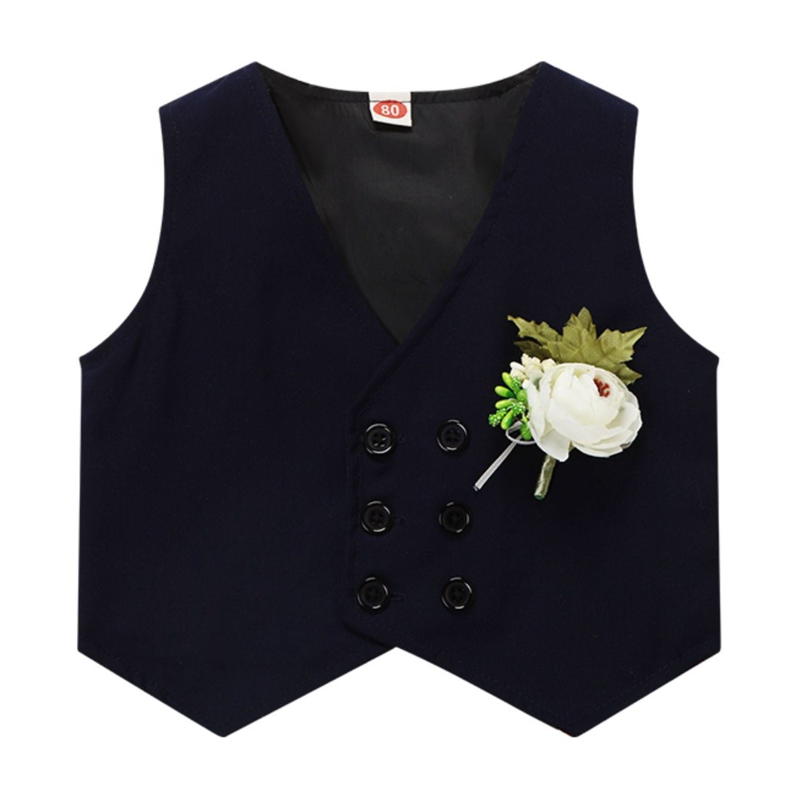 Gubotare Suit for Baby Boy Boy Suit Toddler Boys Formal Dress Outfit Shirt+Printed Tie+Vest+Pants Baby Tuxedo Boys Wedding Clothes 12 18 Months,(Navy 12-18 Months)