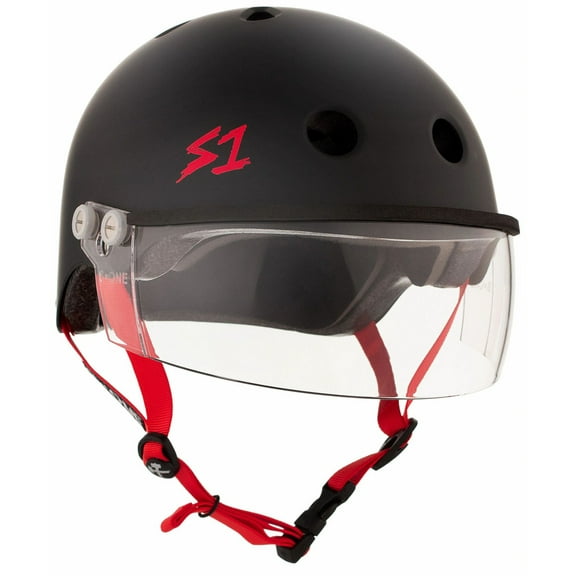 S1 Lifer Visor Helmet - GEN 2 - Black Matte w/ Red Straps and Clear Visor