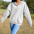 thumbnail image 1 of Veste à Capuche Zippée Fine en Mélange de Coton Uni pour Femmes, Haut Ample Beige m, 1 of 7