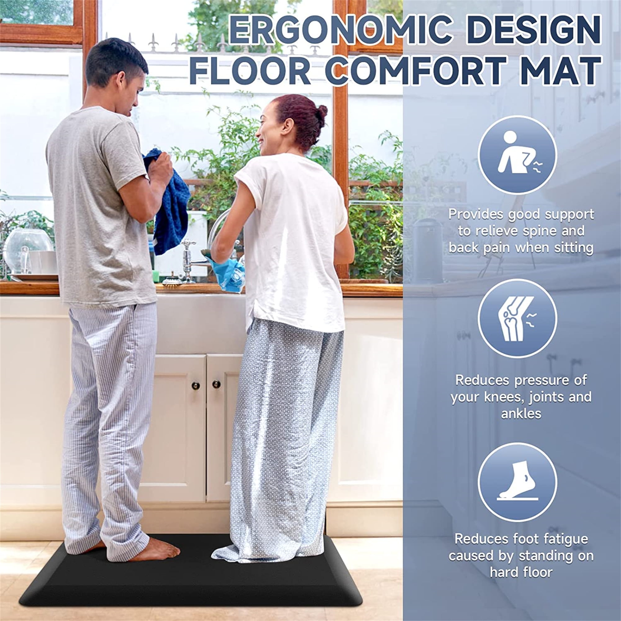 HEALEG 1 Extra Thick Anti Fatigue Floor Mat,Kitchen Mat, Standing Desk Mat  – Comfort at Home, Office, Garage - Advanced PU Foam - NOT PVC!!! (Black