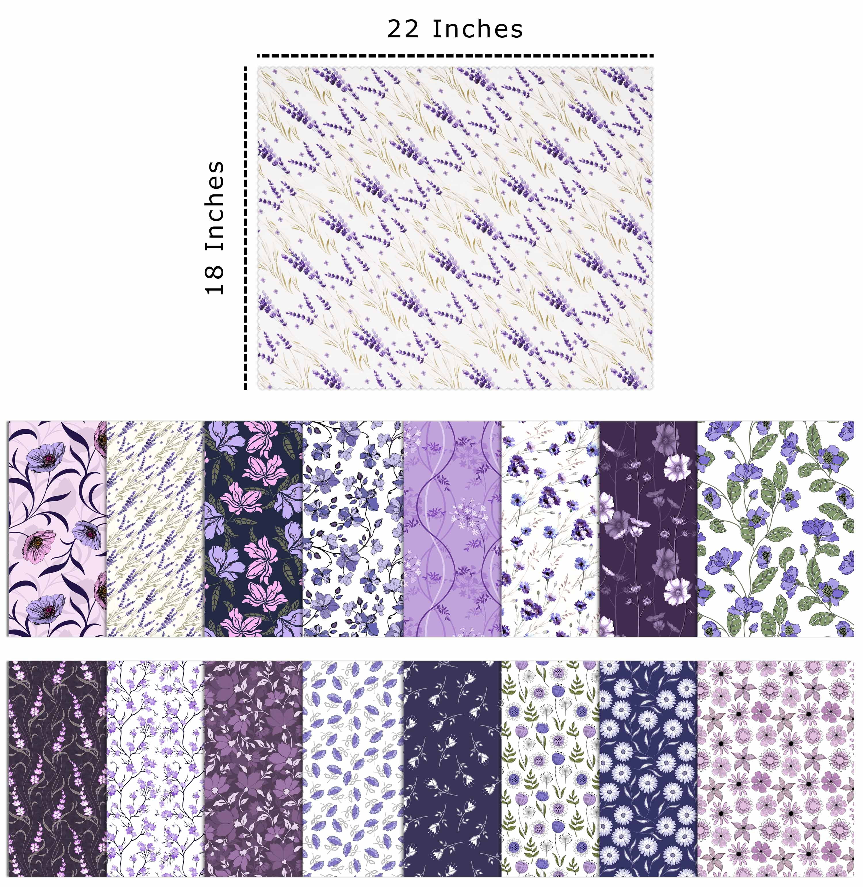 Soimoi 16 Pc Fat Quarter Bundle,FloralPrint 18"x 22"DIY Patchwork-100% CottonPre-Cut Quilting Fabric Purple & White