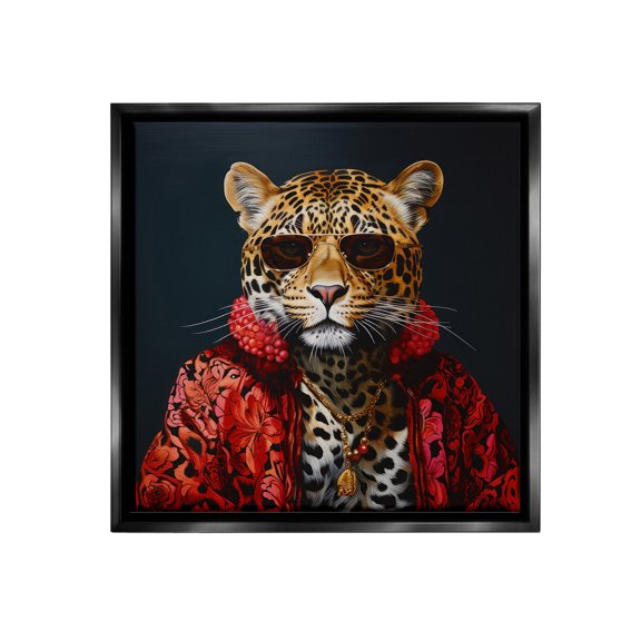 Stupell Industries Trendy Leopard Fashion Animals & Insects Painting Black Floater Framed Canvas Art Print Wall Art, 18 x 18