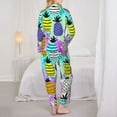 thumbnail image 5 of Junzan Graffiti Pineapples Print Womens Pajama Sets,Long Sleeve Button Down For Women Pjs 2 Piece, 5 of 9